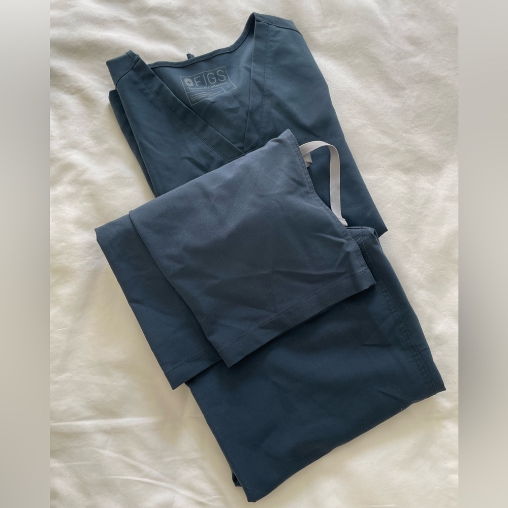 FIGS- two pocket scrub top, Livingston pant- dark harbor